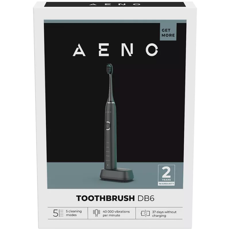 Escova de dentes elétrica sónica AENO Sonic DB6: preto, 5 modos, carregamento sem fios, 46000 rpm, 40 dias sem carregar, IPX7