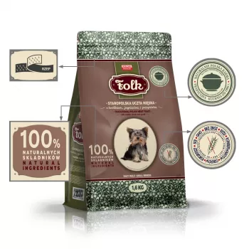 FOLK raças pequenas tradicional festim polaco de carne com coelho, borrego e codorniz - comida seca para cães - 1,6 kg