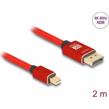 Cabo DeLOCK Mini DisplayPort para DisplayPort 8K 60 Hz 2 m vermelho metal sem bloqueio