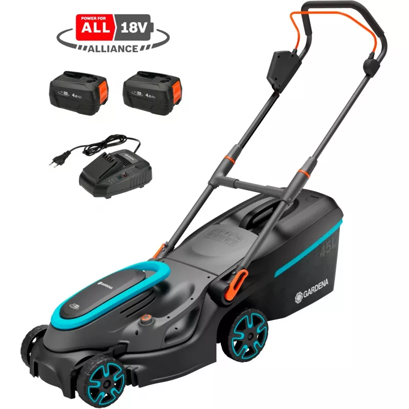 Corta-relvas a bateria PowerMax 37/36V P4A Ready-To-Use Set, 36 Volt (2x18V) (preto/cinzento, 2x bateria de iões de lítio 4,0Ah, POWER FOR ALL ALLIANCE)