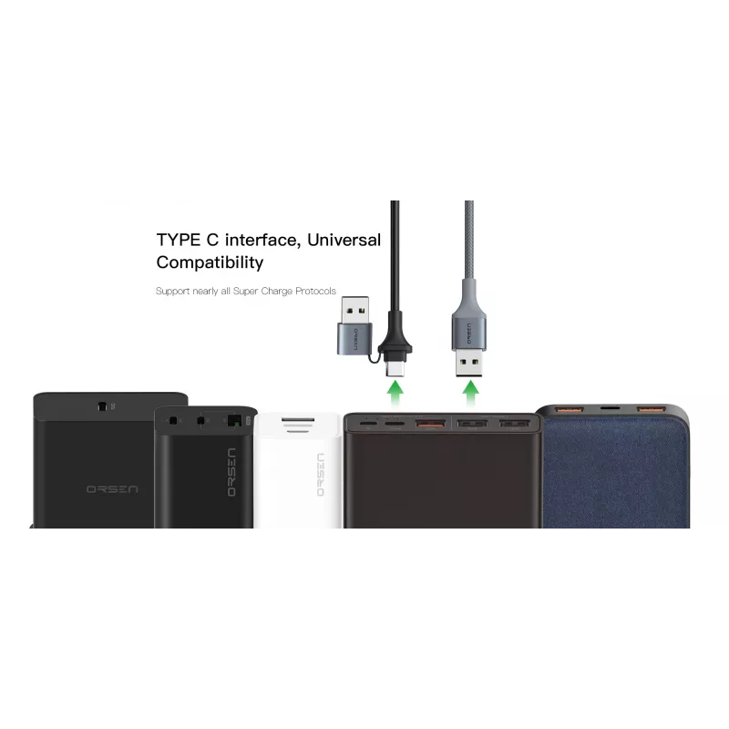 Cabo USB Type-C 2-em-1 Orsen S8, 5A, 1,5 m (carregamento rápido/dados)