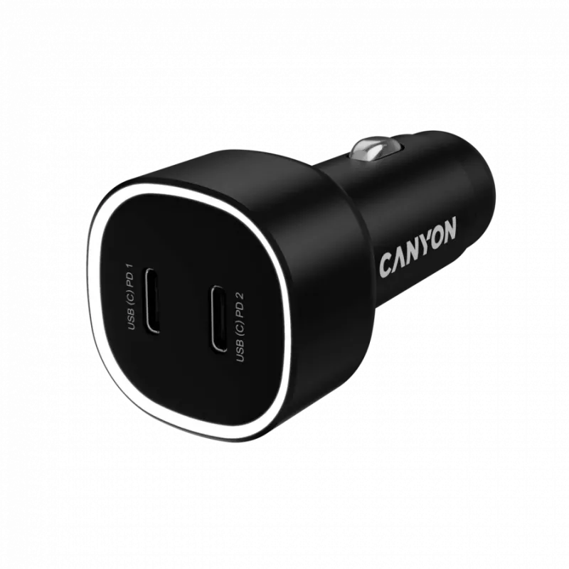 Carregador de automóvel CANYON OnDrive 60 PD 60W 2xUSB-C — 60W de potência, 2 portas USB-C, preto