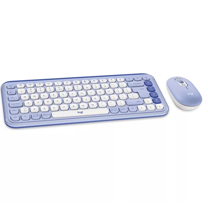 Logitech POP Icon Combo - Conjunto de teclado e rato - sem fios - Bluetooth LE - QWERTY - US International - lilás, Off-White (920-013078)