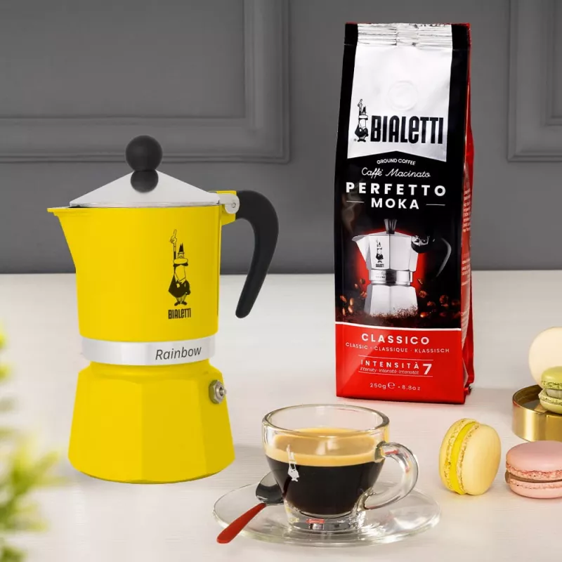 Cafeteira Moka Bialetti Rainbow preto amarelo