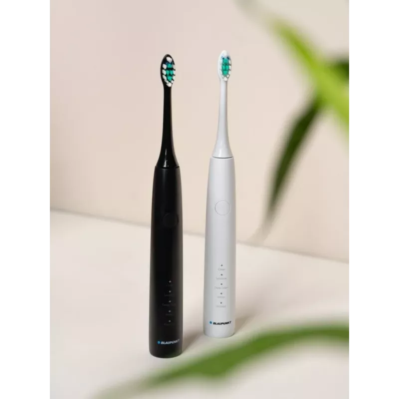 Escova de dentes elétrica sónica BLAUPUNKT DTS201WH – compacta, branca, cabeça de escova oval, modo sensível, temporizador de 2 minutos, bateria de 5V incorporada