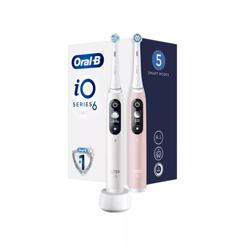 Braun Oral-B iO Series 6 Duo Escova de dentes elétrica pack de 2 branco/rosa