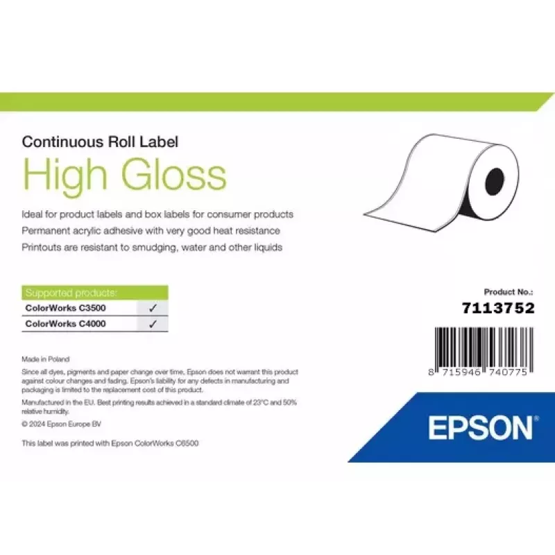 Rolo de etiquetas contínuas brilhantes Epson 51 mm × 33 m (modelo 7113752)