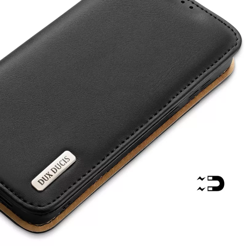 Dux Ducis Hivo bolsa de couro com aba, carteira de couro natural para cartões e documentos, Samsung Galaxy S22+ (S22 Plus), preto