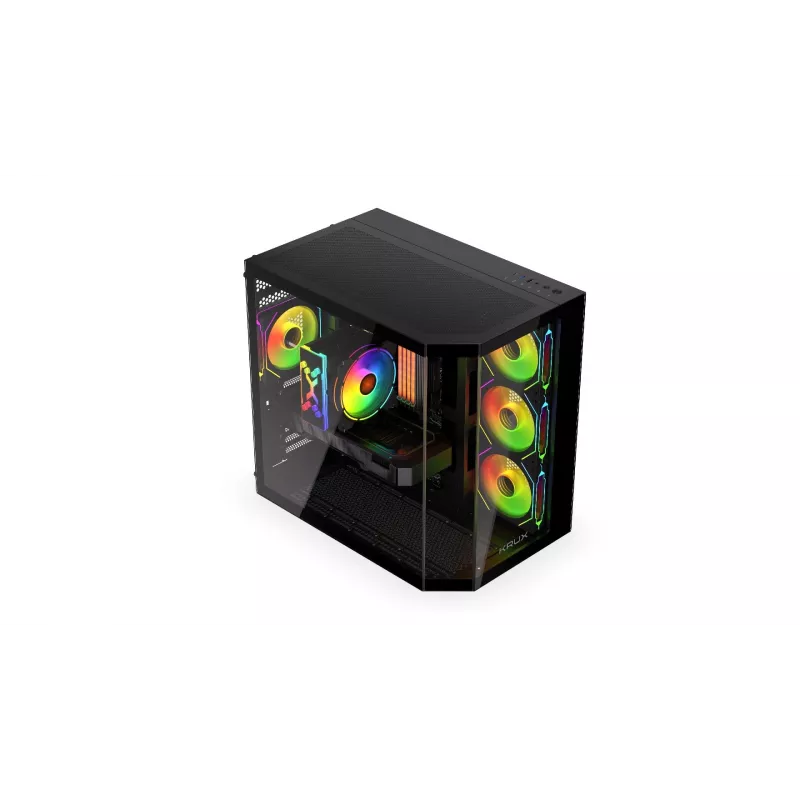 Krux Empero KRXD010 caixa de PC Midi Tower, ATX, vidro temperado, 4 ventoinhas ARGB de 120 mm, preta - placa gráfica até 420 mm, dissipador de CPU até 155 mm, 2x 3,5" + 3x 2,5" baias