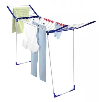 Estendal Leifheit Pegasus 180 Maxx Winged — estendal de chão, 18 m de comprimento de secagem, altura ajustável 1080–1280 mm, 550×1100×1280 mm, azul/branco
