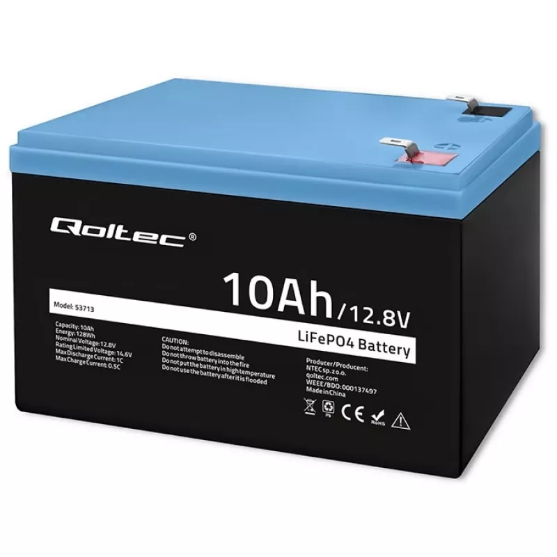 Bateria LiFePO4 QOLTEC 10Ah 12,8V 128Wh com BMS integrado