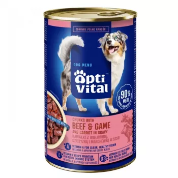 OPTIVITAL Pedaços com vaca, caça e cenouras em molho - Alimento húmido para cães - 1250g