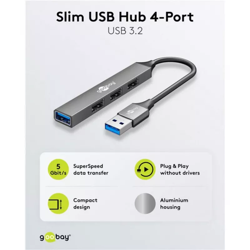 Hub USB Goobay 74456 Type-A 5000 Mbit/s cinzento-claro