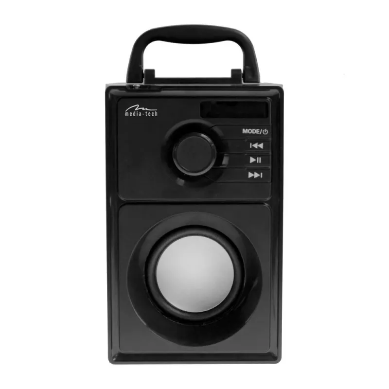 Altifalante portátil MEDIA-TECH MT3179, 20 W (RMS 15 W), Bluetooth 5.1, FM, MicroSD, USB, AUX, Li-Ion, 6 h, caixa de madeira