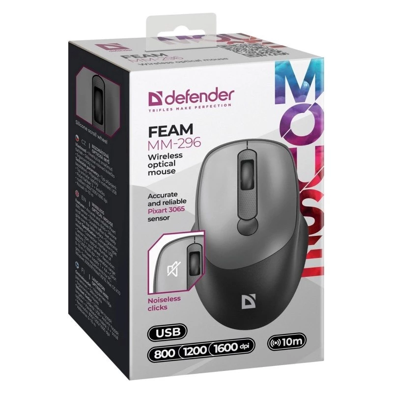 Rato sem fios Defender Silent Click Feam cinzento 52298
