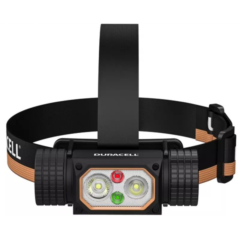 Lanterna de cabeça Duracell DH2000R caixa de oferta – lanterna de cabeça recarregável compacta preta/laranja