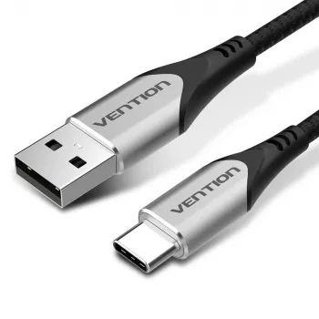 Cabo Vention USB 2.0 de ficha A macho para ficha C macho 3A em algodão entrançado 2M cinzento liga de alumínio Type