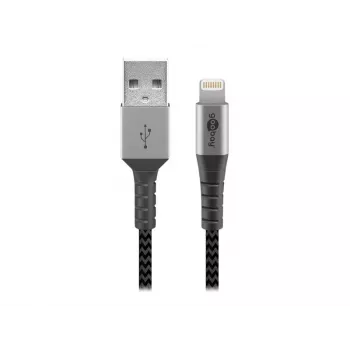Cabo USB-A para Lightning GOOBAY 2 m, revestimento têxtil, 3,3 mm de diâmetro, Space Grey/Prata