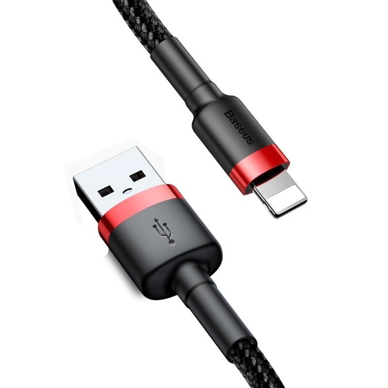 Cabo USB-A para Lightning Baseus Cafule 2.4A QC 3.0, 1 m — preto/vermelho