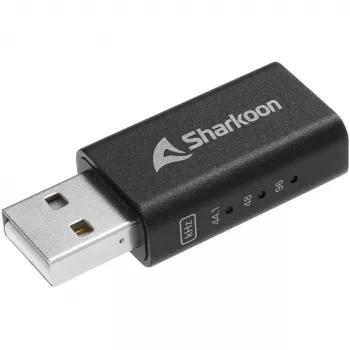 Adaptador DAC interno USB Type-A para 3,5 mm Sharkoon DAC Pro S — saída de 2 V, preto, compacto (42 × 17,3 × 9,7 mm)