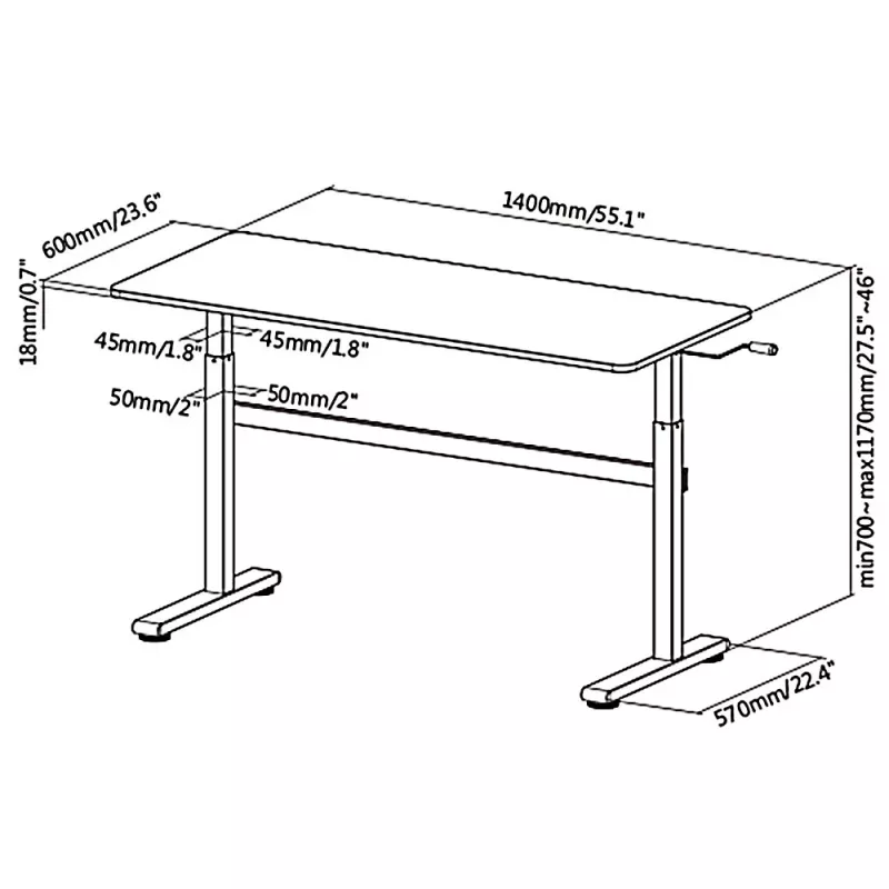 Secretária ajustável em altura manualmente Ergo Office, máx. 40 kg, altura máx. 117 cm, com tampo para trabalho de pé e sentado, ER-401 W
