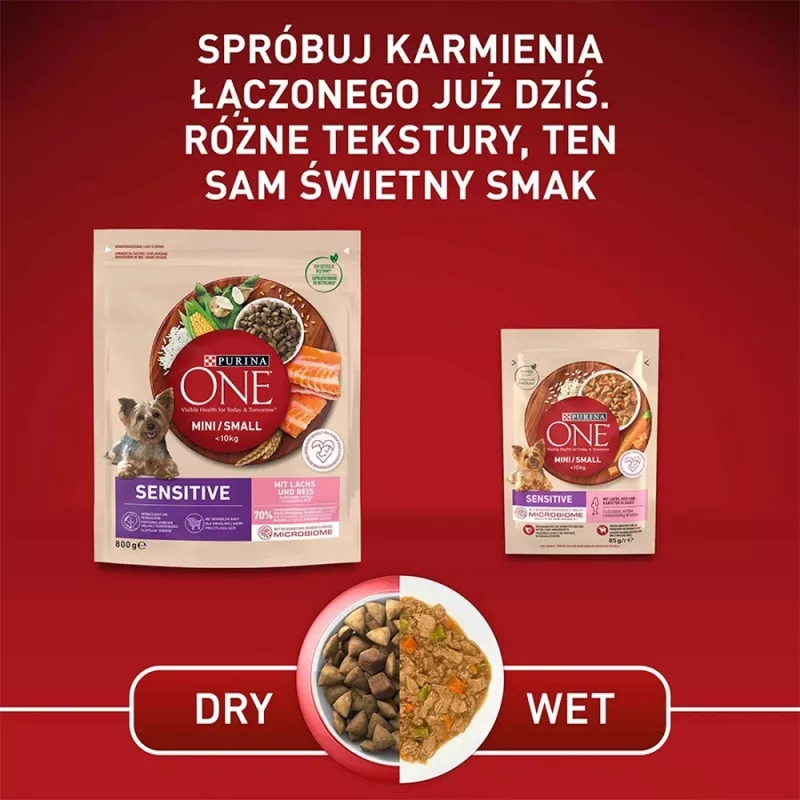 Purina One Mini/Small Sensitive ração seca para cães com salmão e arroz, 800 g