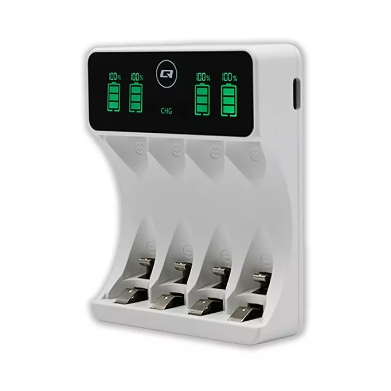 Carregador de bateria QOLTEC 50848 para células NiMH AAA (R03) e AA (R6) com visor LCD