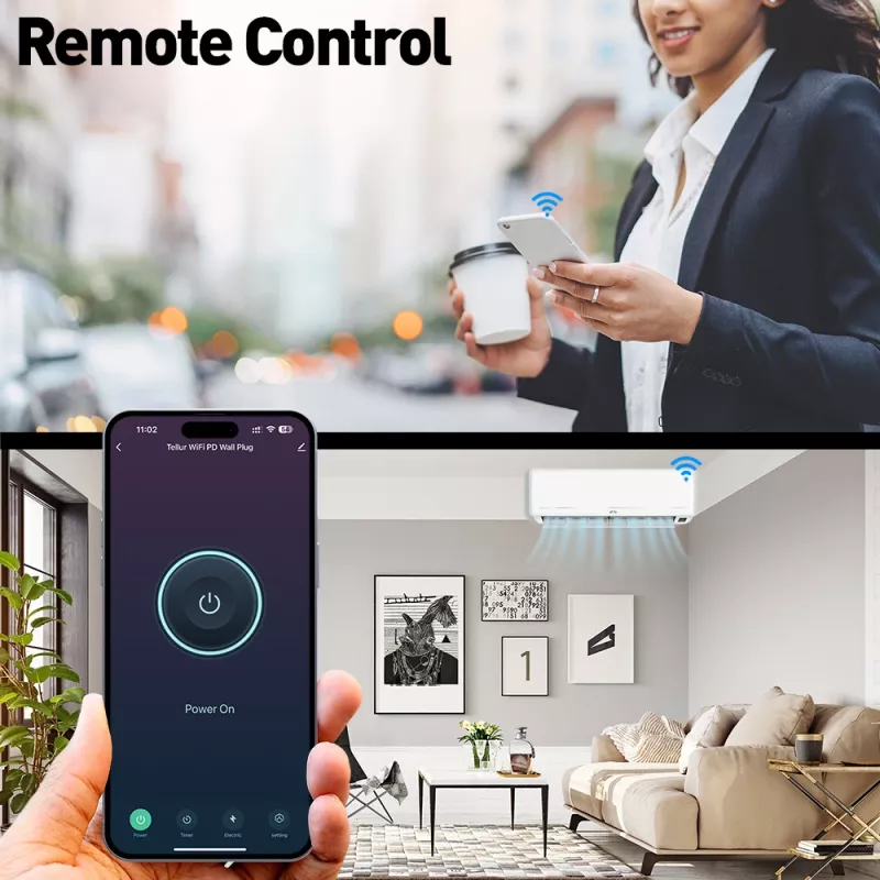 Tomada de parede inteligente WiFi Tellur TLL331531 – 3600 W 16 A, controlo remoto por WiFi