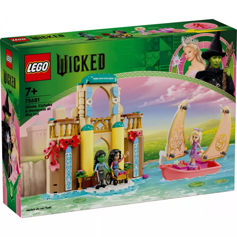 Conjunto de construção LEGO 75681 com minifiguras de Wicked, Glinda, Elphaba, Nessarose e Shiz Universidade