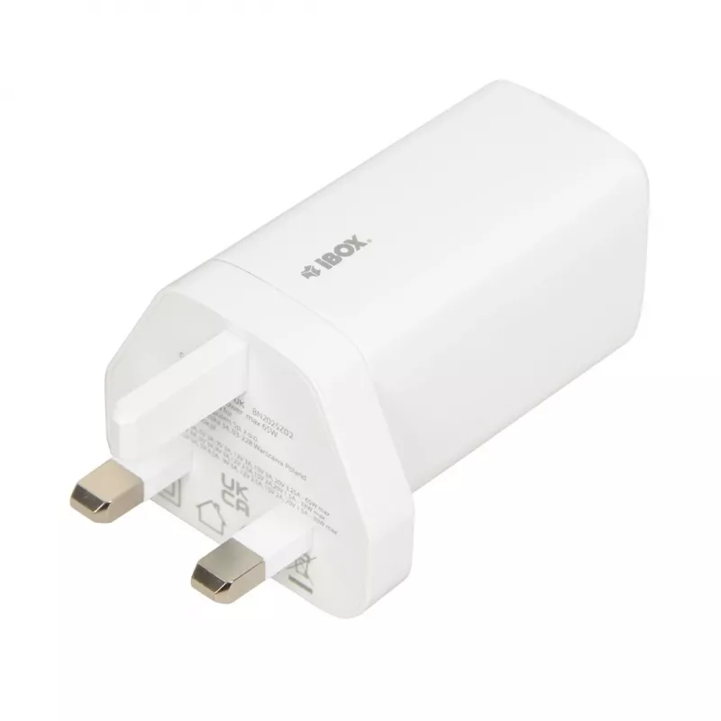 iBOX C-65 branco, carregador universal GaN 65W ficha UK