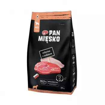 Comida seca para cães Pan Miesko M 20 kg — vitela com peru, cães adultos, 30 % proteína, 20 % gordura