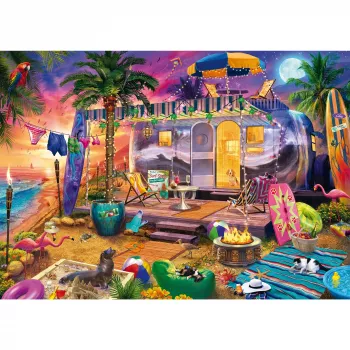 Puzzle Schmidt Spiele Jeff Haynie 1000 peças — Autocaravana à beira-mar, puzzle paisagístico de 1000 peças