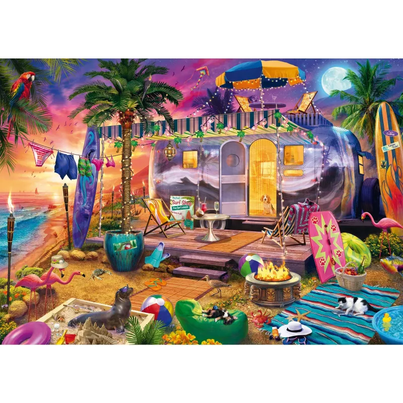 Puzzle Schmidt Spiele Jeff Haynie 1000 peças — Autocaravana à beira-mar, puzzle paisagístico de 1000 peças