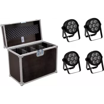Foco LED EUROLITE 7C-7 Silent fino 4x com mala de transporte, conjunto compacto de 4