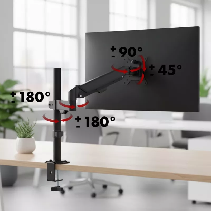 Suporte para monitor MACLEAN MC-135 com mola a gás para ecrãs de 17 a 32 polegadas, carga 2–10 kg, preto