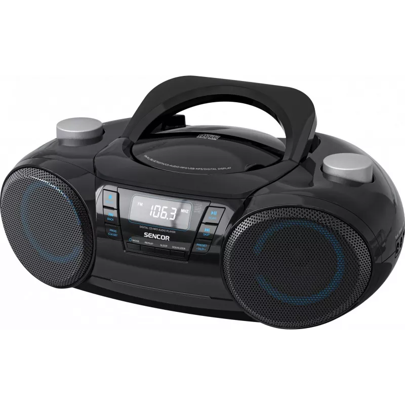 Coluna Bluetooth portátil SENCOR SPT4710B — 20 W de potência total, Bluetooth 5.3, CD/USB/UKW, alimentação por bateria ou rede
