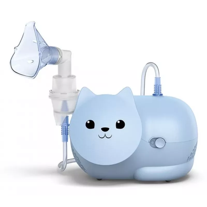 Nebulizador em malha Omron Nami Cat NE-C303K-KDE — inalador de mesa, 0,35 ml/min, para crianças e adultos, azul, B235 × T148 × H157 mm