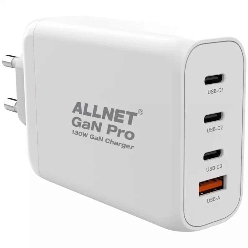Fonte de alimentação ALLNET PSU-GaNPD-USB-1A3C-130W — 130 W, 1× USB-A, 3× USB-C