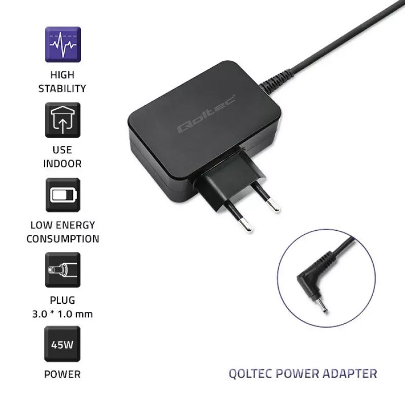 Fonte de alimentação Qoltec 51032 45W para interiores preta para portáteis