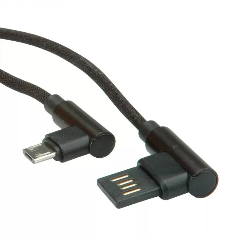 Cabo USB 2.0 ROLINE, angular, Type-A reversível - Micro B, ST/ST, preto, 0,8 m (11.02.8720)