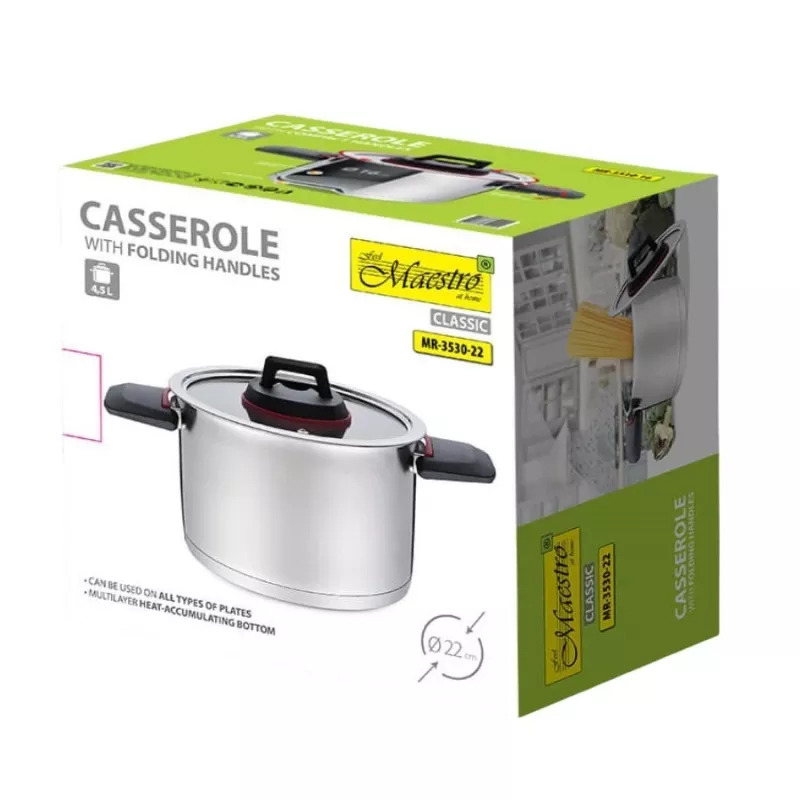 Panela Maestro MR-3530-22 com tampa e pegas dobráveis, 22 cm, 4,2 l