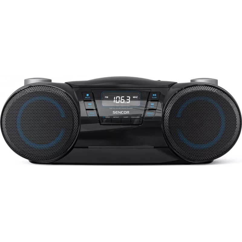 Coluna Bluetooth portátil SENCOR SPT4710B — 20 W de potência total, Bluetooth 5.3, CD/USB/UKW, alimentação por bateria ou rede