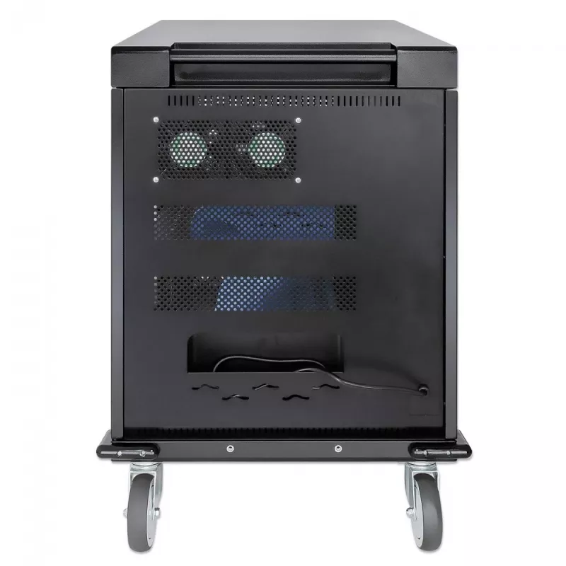 Carrinho/armário de carregamento para portáteis Manhattan com adaptador AC (UE) 32 compartimentos, instale o adaptador AC (cabo de alimentação) do dispositivo no dispositivo, adequado para TODOS os portáteis (até 15,6 polegadas), iPads, MacBooks, Chromebooks, outros dispositivos USB-C, compartimentos 380 x 30 x 280 mm, armário, com fecho
