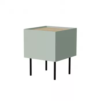 Mesa de cabeceira Cama Meble FELLINI 40x41x60, verde-oliva com tampo de carvalho oleado, 1 gaveta, pack de 2