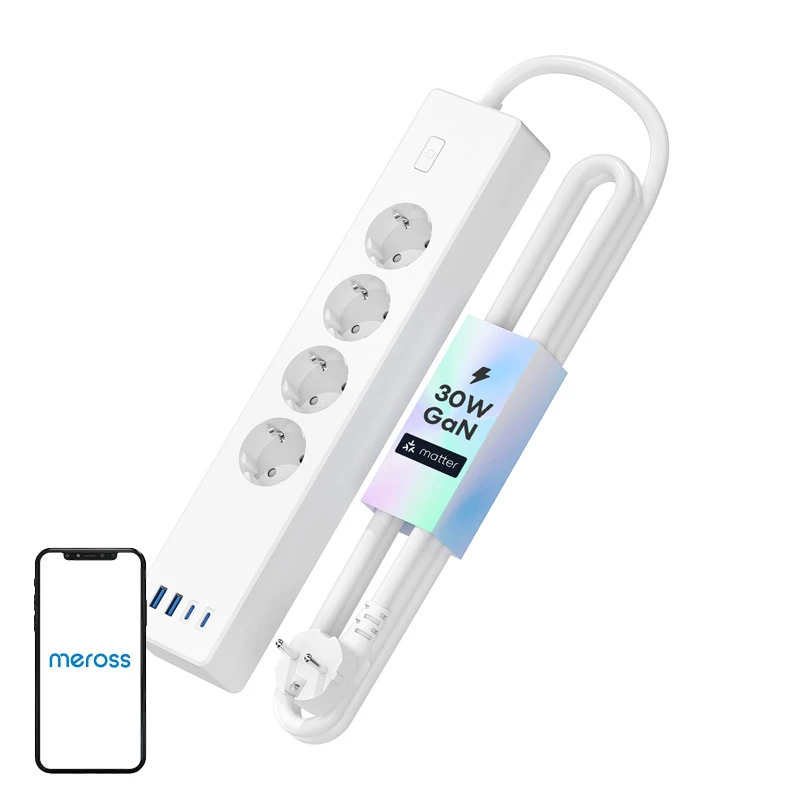 Régua de tomadas Meross MSP844 — 4 tomadas AC, 2 USB-A, 2 USB-C