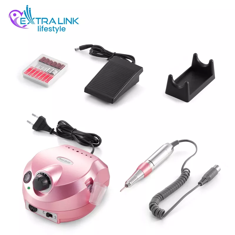 Broca elétrica para unhas Extralink NAIL DRILL-202 65W rosa – ferramenta profissional de manicure/pedicure