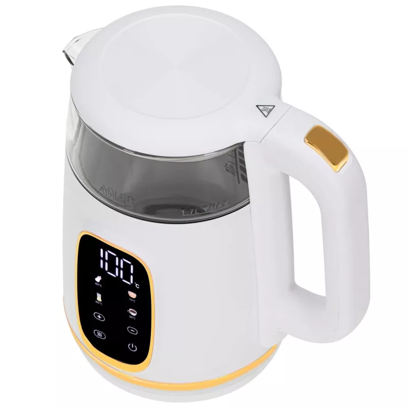 Chaleira elétrica Adler AD 1305WG — 1,7 l, 2200 W, vidro/plástico, branco/dourado/transparente