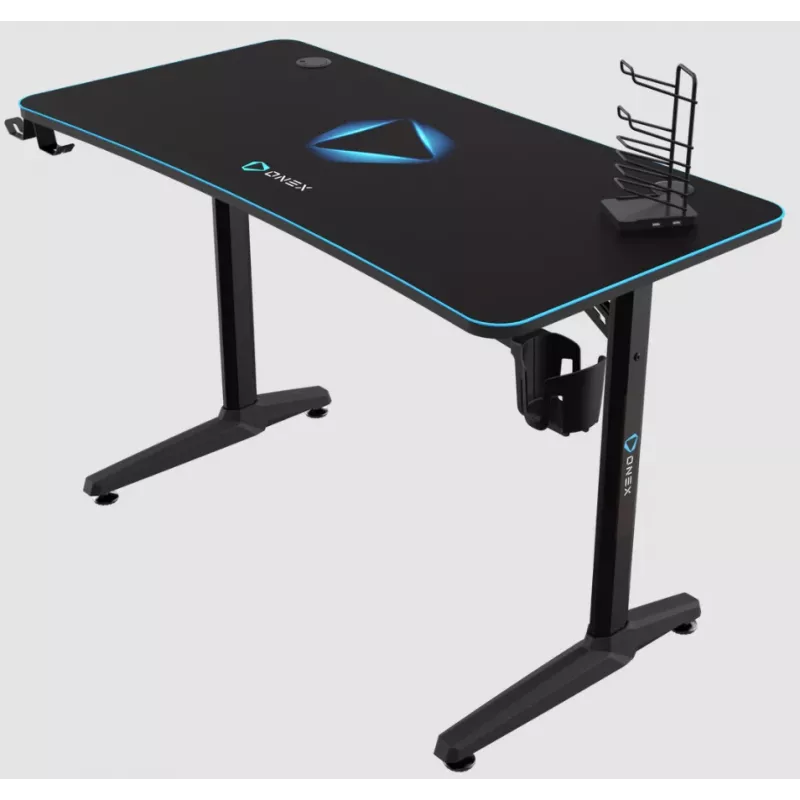 Secretária gaming Onex GD1200H — tampo de 1200 mm com porta-copos e gancho para headset
