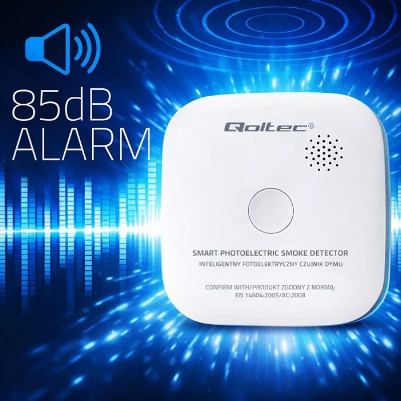 Detetor de fumo sem fios QOLTEC modelo 52653 com alarme de bateria 85 dB