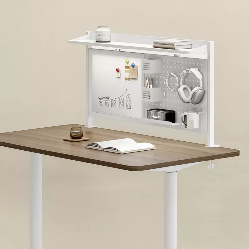 Divisória de secretária ergo office ER-301 W – proteção visual em aço com 1116 mm de largura com quadro magnético, branco, carga máx. 10 kg